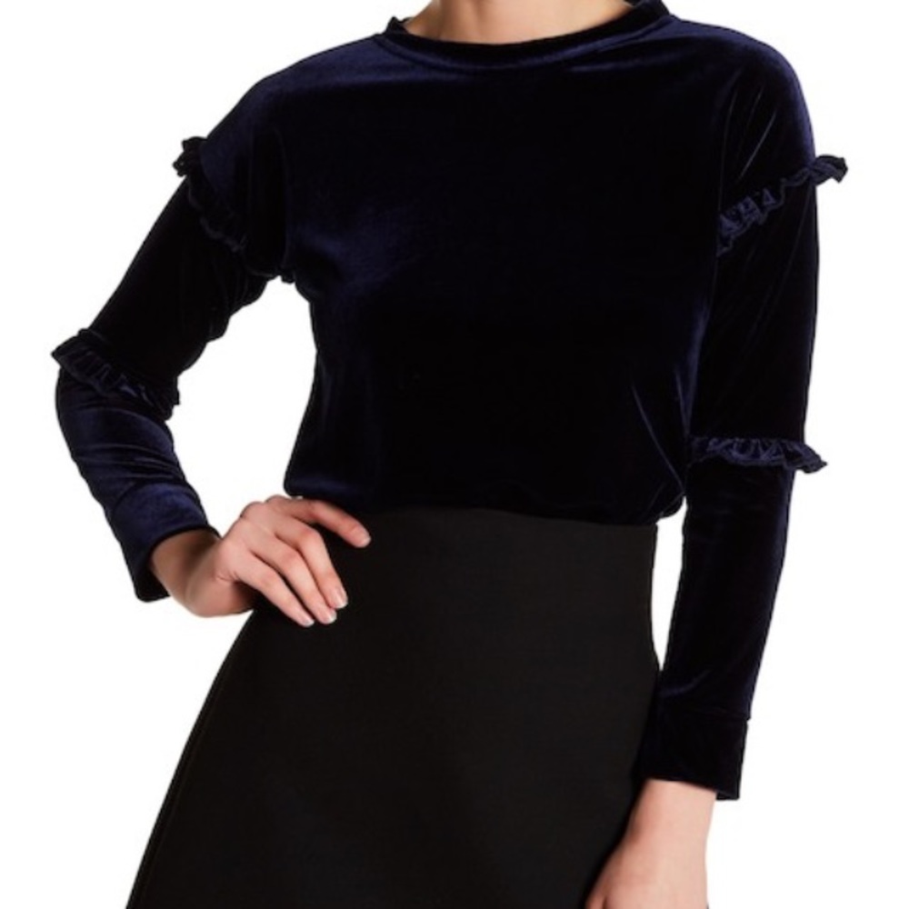 Dark blue velvet shirt with ruffles